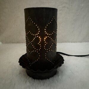 Rustic Punched Tin Electric Accent Lamp Primitive Country Decor Tinware Tinworks
